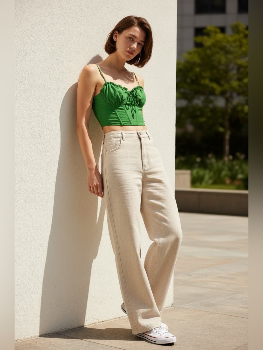 O. Vianca Spaghetti Strap Bustier Crop Top